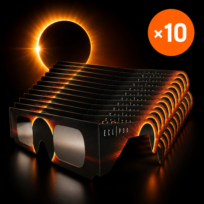 Pack de 10 lunettes d'éclipse solaire certifiées CE / ISO 12312-2 – Éclipse du 12 août 2026