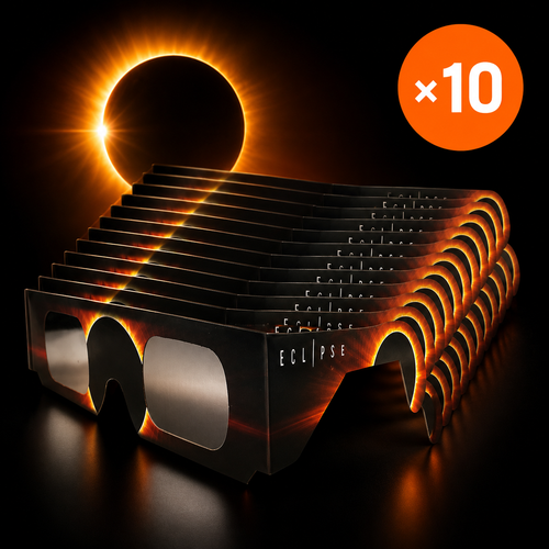Lunettes d'éclipse solaire certifiées CE / ISO 12312-2 — pack de 10, éclipse du 12 août 2026